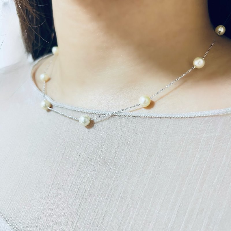 6mm Pearl Station Necklace ~Akoya Pearl~ - Necklaces - Pearl White