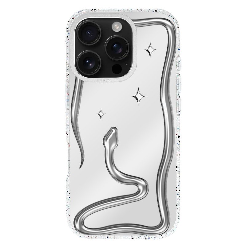 仿真動物系－你沒見過的3D貪吃蛇 透彩框鏡面磁吸版 iPhone防摔殼 - 手機殼/手機套 - 環保材質 銀色