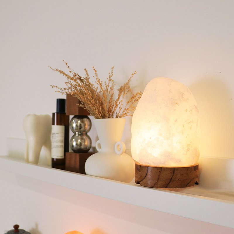 1-2kg White Salt Lamp I Wood Base I Purifying Energy I Salt Lamp - Items for Display - Other Materials Yellow