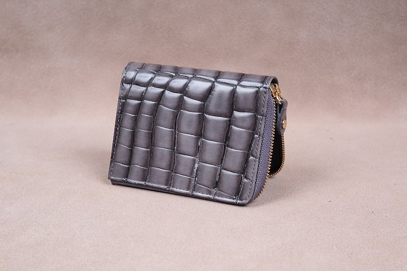 Zipper Wallet / Coin Wallet / Italy Crocodile Cow Leather(Gray) - 散紙包 - 紙 灰色