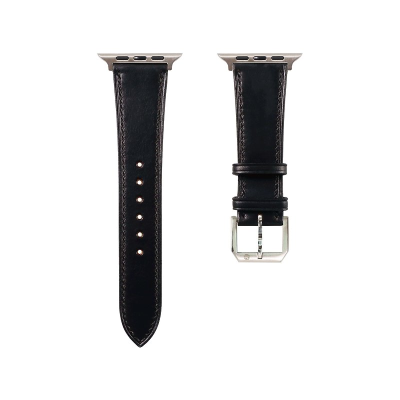 手工APPLEWATCH錶帶 (BARENIA法國小牛皮|黑色) - 錶帶 - 真皮 黑色