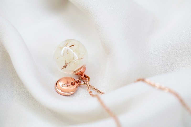 Dandelion Seeds Real Flower in Glass Ball Rose Gold Stainless Steel Necklace - สร้อยคอ - แก้ว สึชมพู