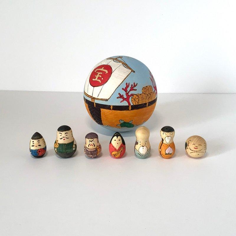 宝船と七福神　木のおもちゃ - 公仔/玩偶 - 木頭 藍色