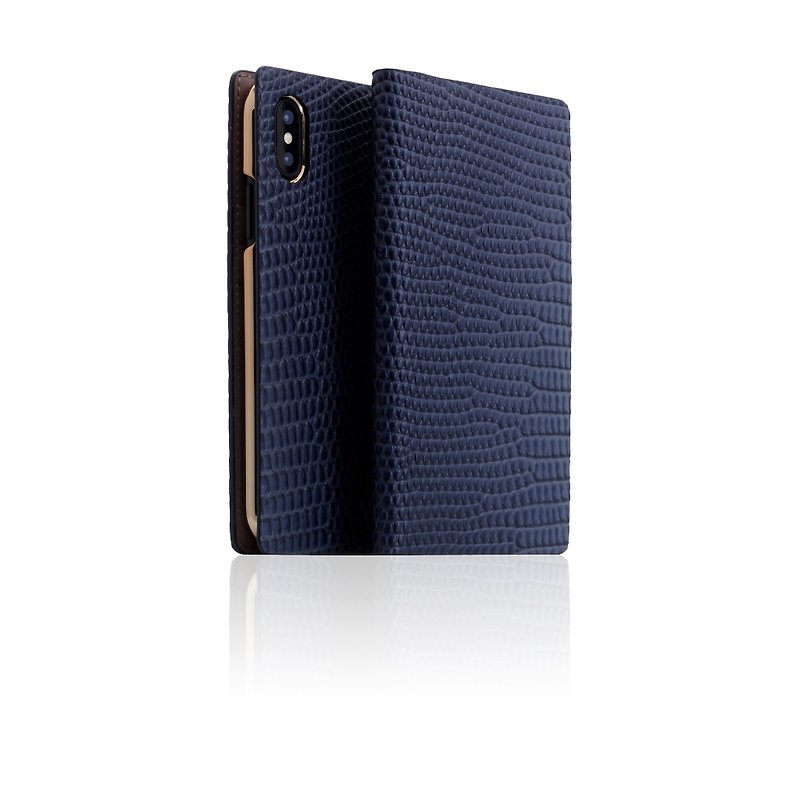 SLG Design iPhone Xs / X D3 ILL Classic Lizard Side Leather Leather Case - Blue - เคส/ซองมือถือ - หนังแท้ สีน้ำเงิน