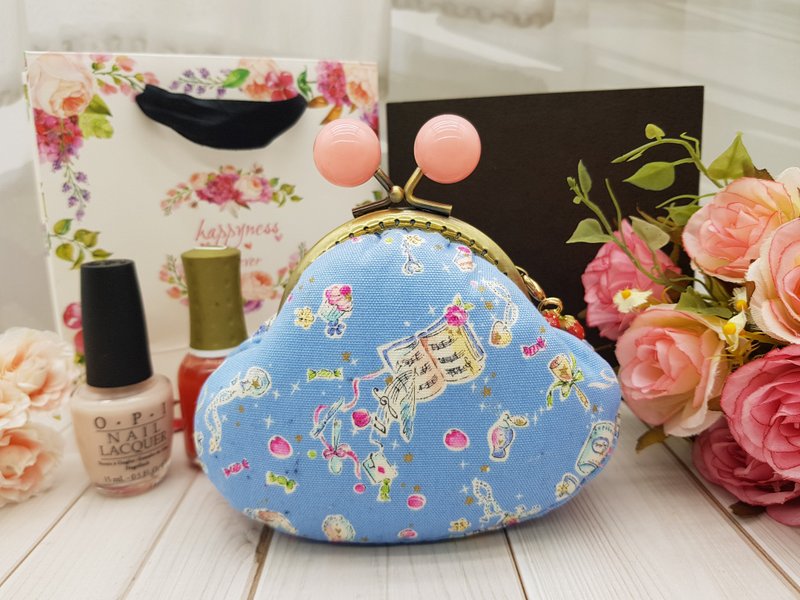 Tea time candy mouth gold bag coin purse storage bag birthday gift - กระเป๋าเครื่องสำอาง - ผ้าฝ้าย/ผ้าลินิน สีน้ำเงิน