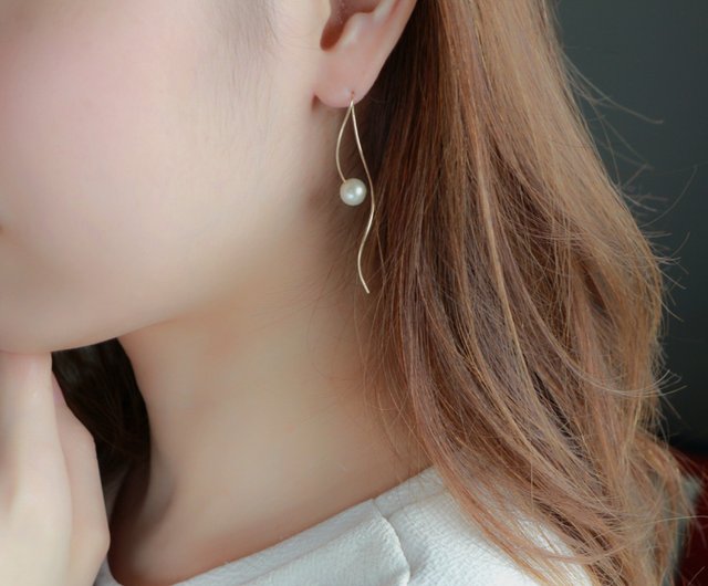 14kgf-nuance curve pearl pierced earrings - Shop A.N Earrings