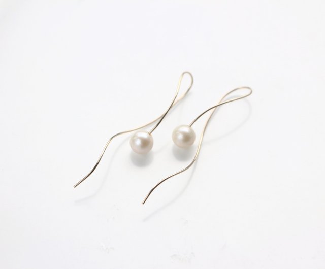 14kgf-nuance curve pearl pierced earrings - Shop A.N Earrings