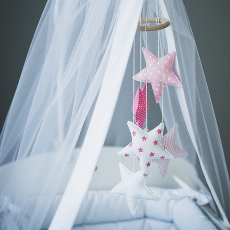 Pink and white nursery mobile stars, baby girl mobile nursery decor - 嬰幼兒玩具/毛公仔 - 棉．麻 粉紅色