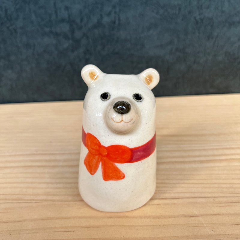 A Lu cute bear pottery pottery/vase/ornament/gift handmade hand-painted original only one piece - Pottery & Ceramics - Pottery Multicolor