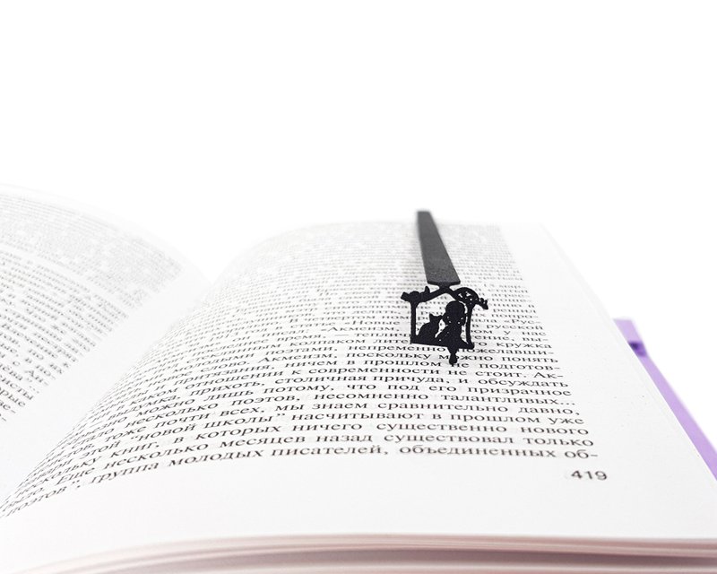 Metal Bookmark Girl and A Cat - 書籤 - 其他金屬 黑色