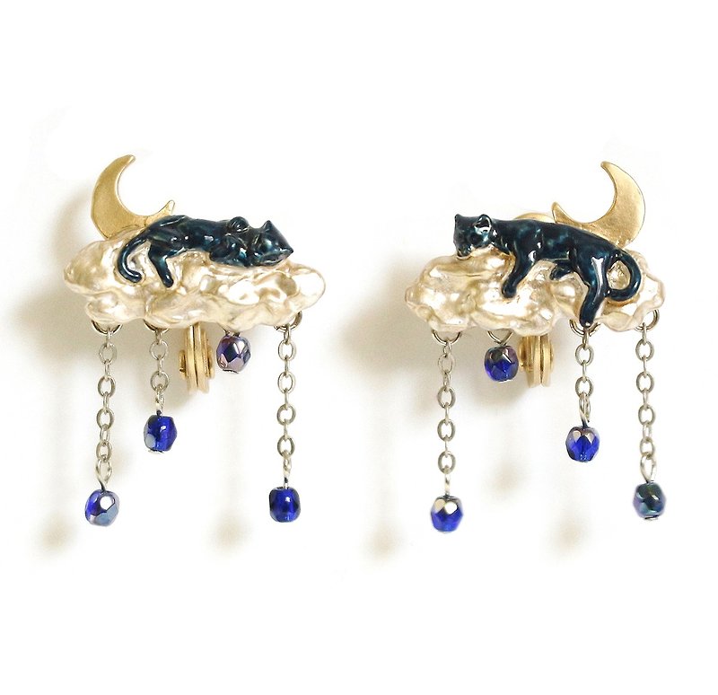 Cat & Cloud Earring cat and cloud Clip-On EA105 - Earrings & Clip-ons - Other Metals Blue