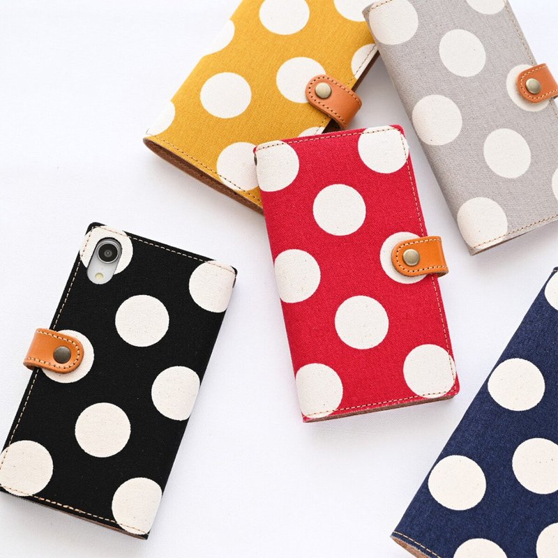 スマホケース 全機種対応 手帳型 【水玉が好き-本革仕込み-】 帆布 水玉 本革 レザー 純国産ケース iPhone Xperia AA01K - 手機殼/手機套 - 真皮 多色