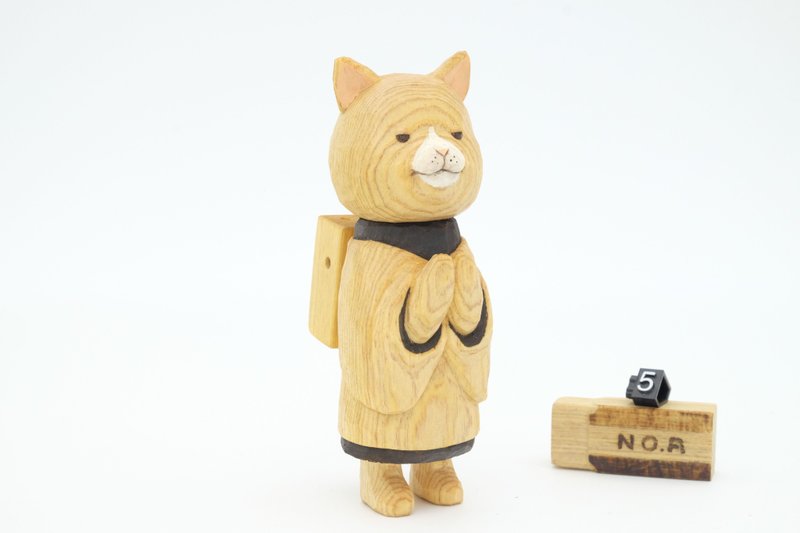 Department of Animal carvings healing prayer _ meow meow 5 (movable head) - ของวางตกแต่ง - ไม้ สีทอง