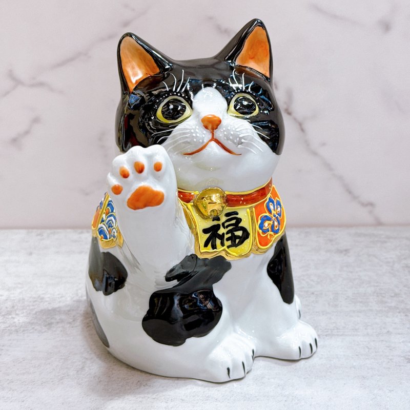 【雅致黑映】日本九谷燒招財貓 | 黑布 6.5號 - 擺飾/家飾品 - 瓷 多色