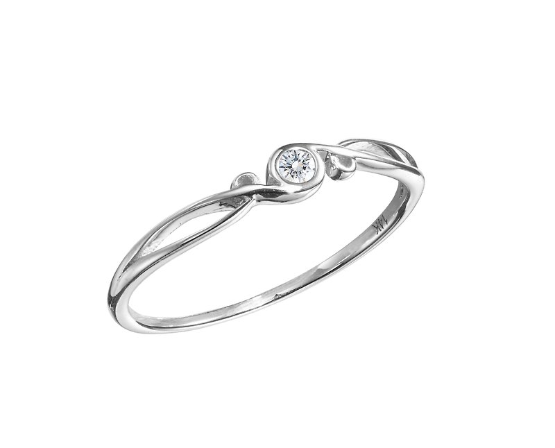 鑽石波浪戒指 優雅鑽戒 14k白金戒指 四月誕生石戒指 別緻小戒指 - 戒指 - 鑽石 銀色