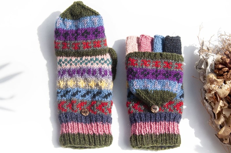 Hand-woven pure wool knitted gloves/removable warm gloves/inner brushed gloves/touch gloves-Nordic - Gloves & Mittens - Wool Multicolor