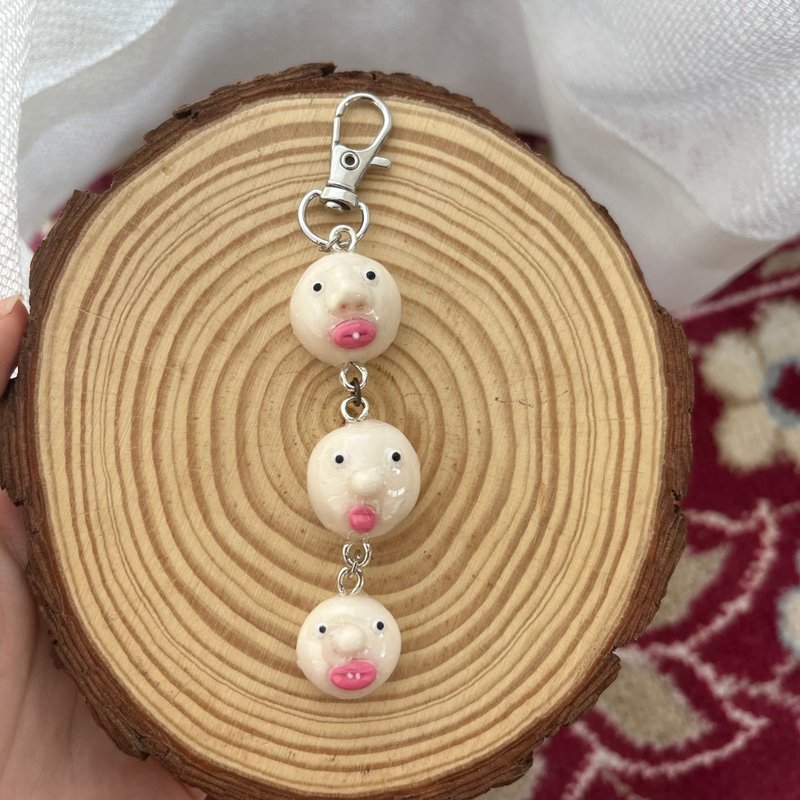 かわいい顔の3連キーホルダー - 鑰匙圈/鑰匙包 - 黏土 銀色