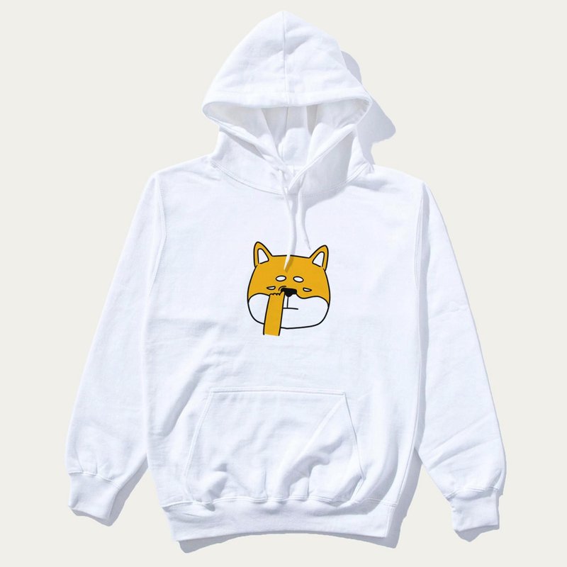 Nose Picking Shiba Inu 帽T刷毛中性 白色 柴犬挖鼻孔秋冬禮物 - 女上衣/長袖上衣 - 棉．麻 白色