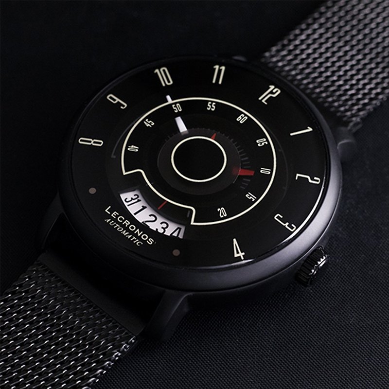 リノスクラシックスポーツカーシリーズ - ピュアブラックブラックシェルメッシュベルト - 腕時計 ユニセックス - ステンレススチール ブラック