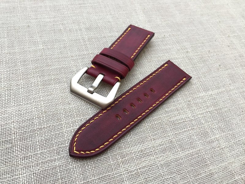 Burgundy vegetable tanned leather strap, handmade strap, custom strap - สายนาฬิกา - หนังแท้ สีแดง