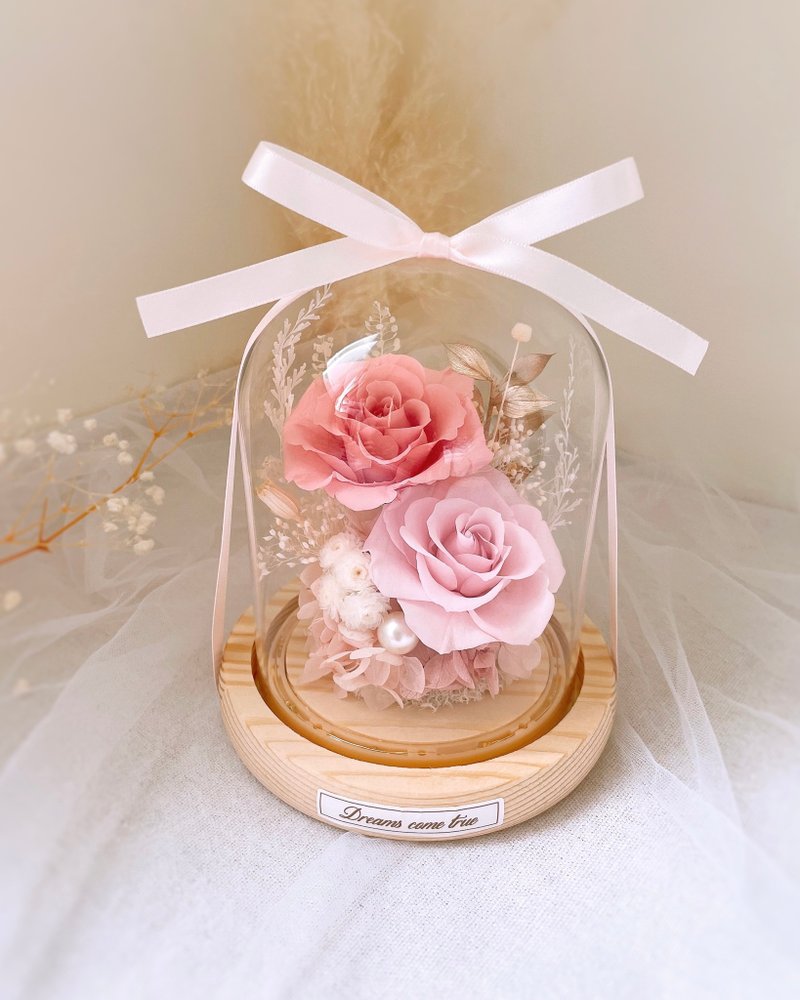 Preserved flower glass cup-romantic light pink l night light Japanese rose preserved flower glass cup - ช่อดอกไม้แห้ง - พืช/ดอกไม้ สึชมพู