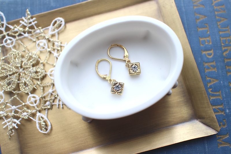 Classic square-Brass earrings - ต่างหู - โลหะ สีทอง