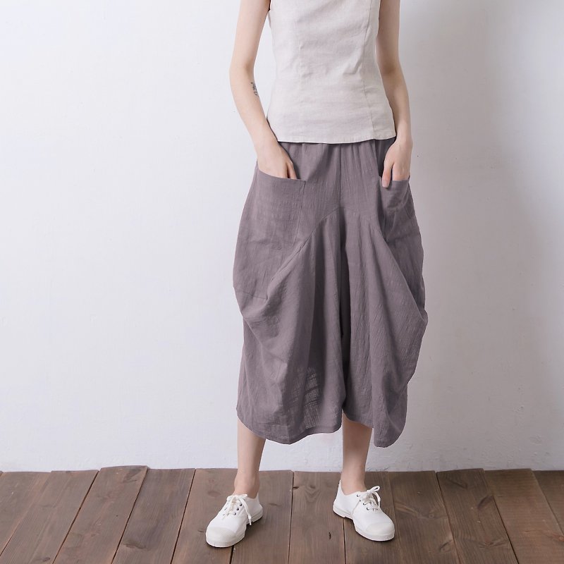 Voluminous cropped pants - Gray - Women's Pants - Cotton & Hemp Gray