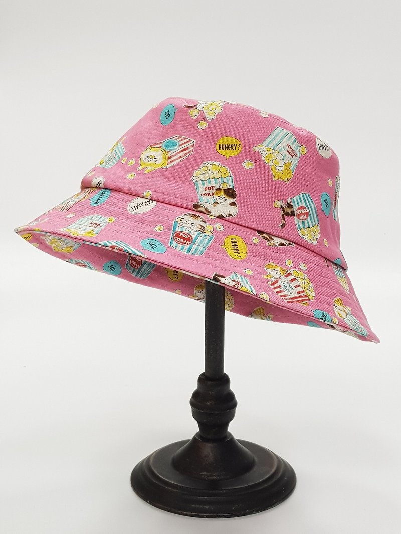 Classic Fisherman Hat - Popcorn 喵 Popcorn Cat (Powder) #四季好伙伴# Fisherman Hat #日本布 - หมวก - ผ้าฝ้าย/ผ้าลินิน สึชมพู