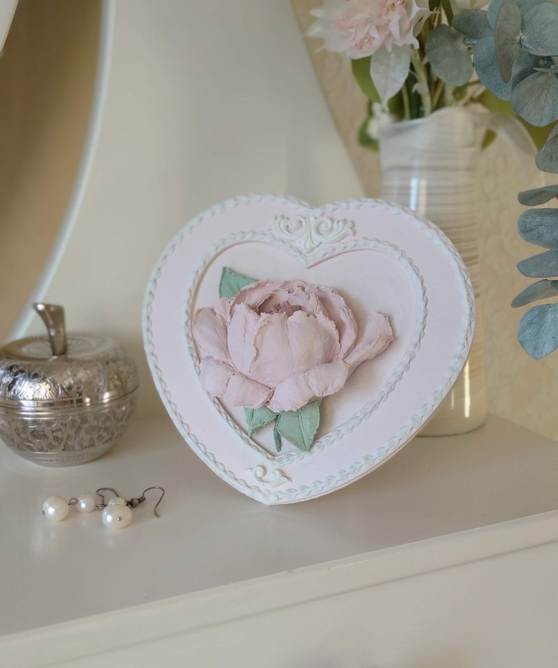 Rose in heart-shaped frame Floral small painting Painting miniature Home decor - 壁貼/牆壁裝飾 - 其他材質 粉紅色