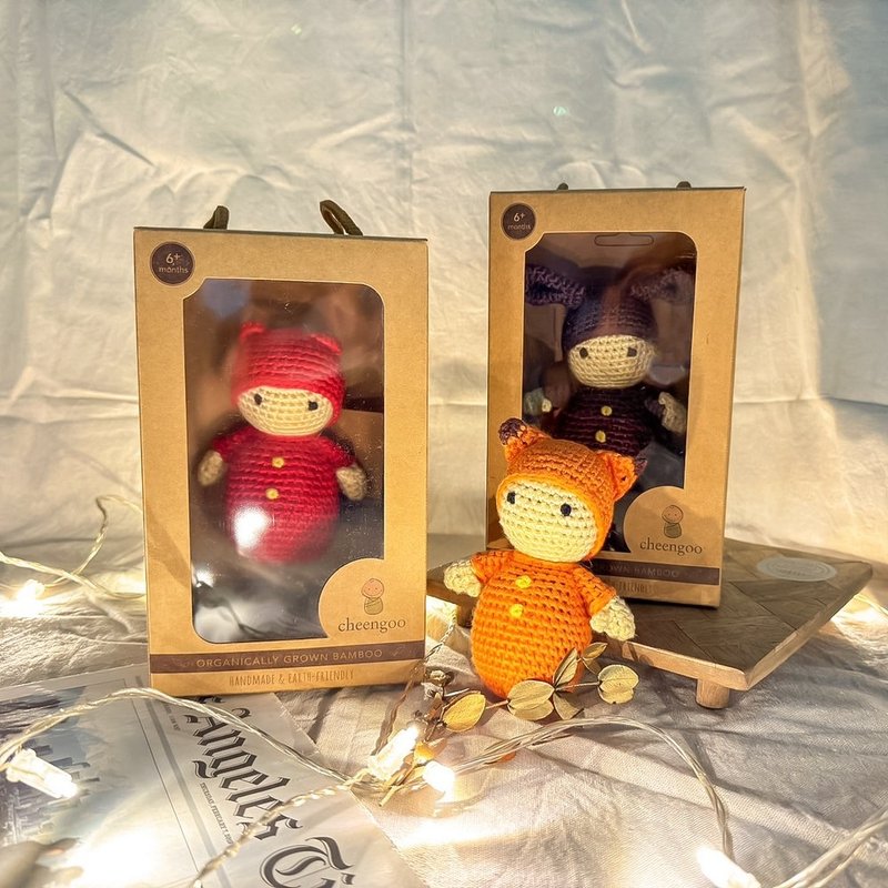 Handmade gift box //【Cheengoo】Organic Bamboo Yarn Soothing Rattle Doll - Kids' Toys - Bamboo Multicolor