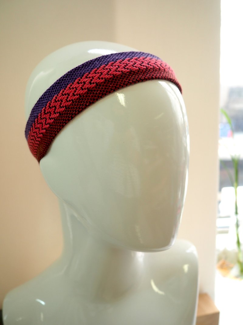 赤と紫のストリップが付いた手織りのカラーヘッドバンド - ヘアアクセサリー - コットン・麻 多色