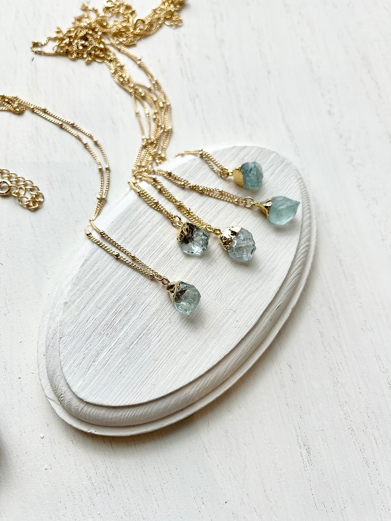Aquamarine  Long necklace - ネックレス - 半貴石 ブルー
