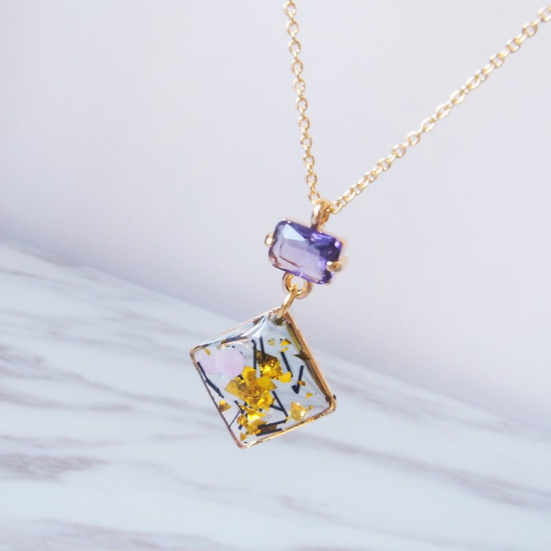 Night Sky Fantasy Sequins Japanese Necklace Purple Imitation Gemstone Girlfriend Sister Birthday Gift - สร้อยคอ - โลหะ สีม่วง