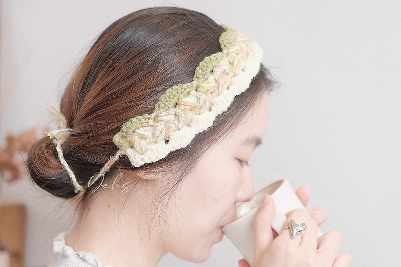 Crochet headband | Lace-up crochet wide headband | Knitted headband of different materials | - Headbands - Other Materials Green