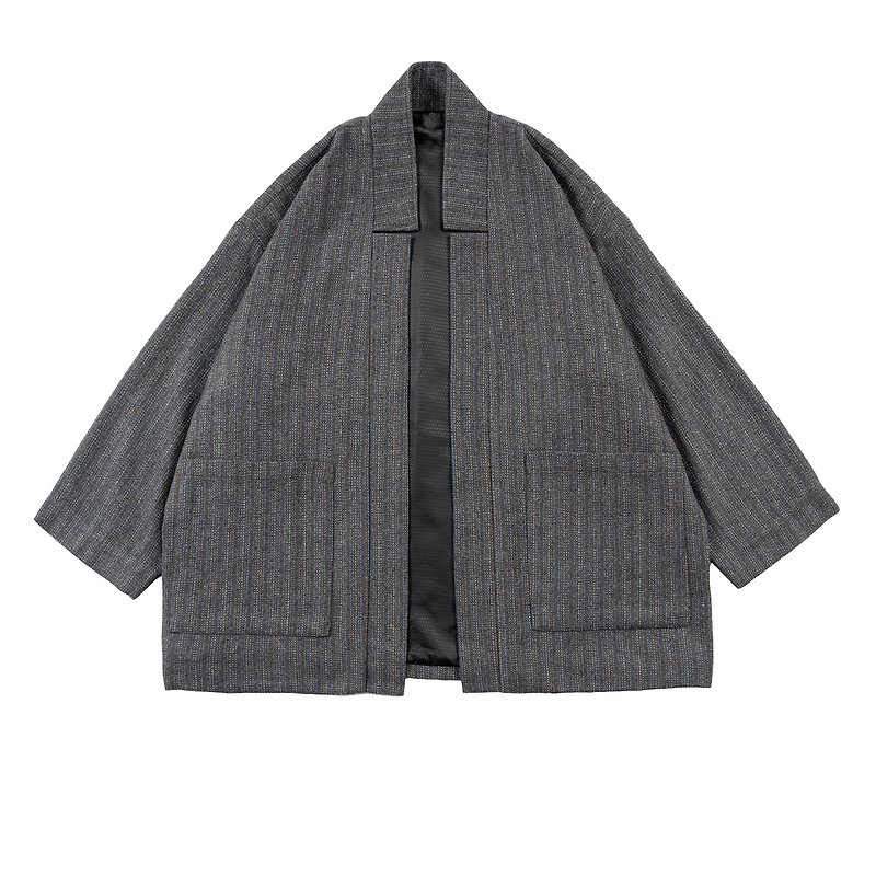 [Shenhai Pattern Feathers] Original Japanese retro handmade wool autumn and winter clothing unisex loose coat jacket - เสื้อโค้ทผู้ชาย - ขนแกะ 