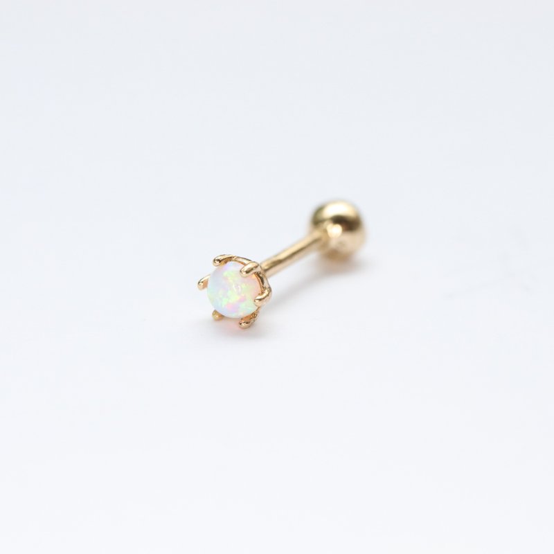 14K six-prong colorful opal bead earrings (single) ear bone and ear socket will not fade - ต่างหู - เครื่องประดับ สีทอง