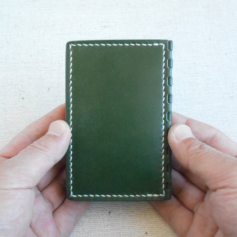 Leather Hinge Business Card Holder Green × Natural - Card Holders & Cases - Genuine Leather Green