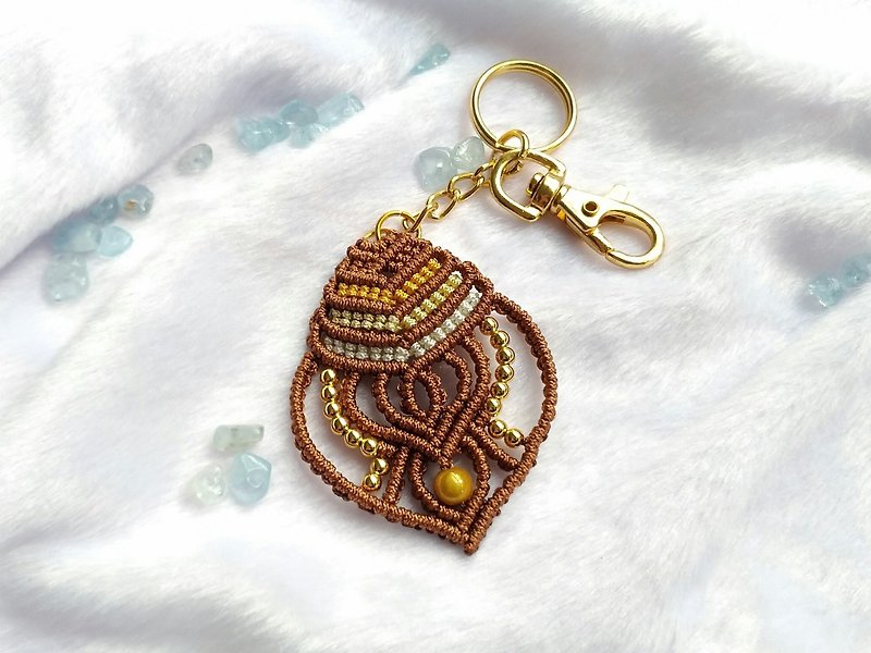 C006-Hand-woven beaded key ring Inca coat of arms - Keychains - Nylon Brown