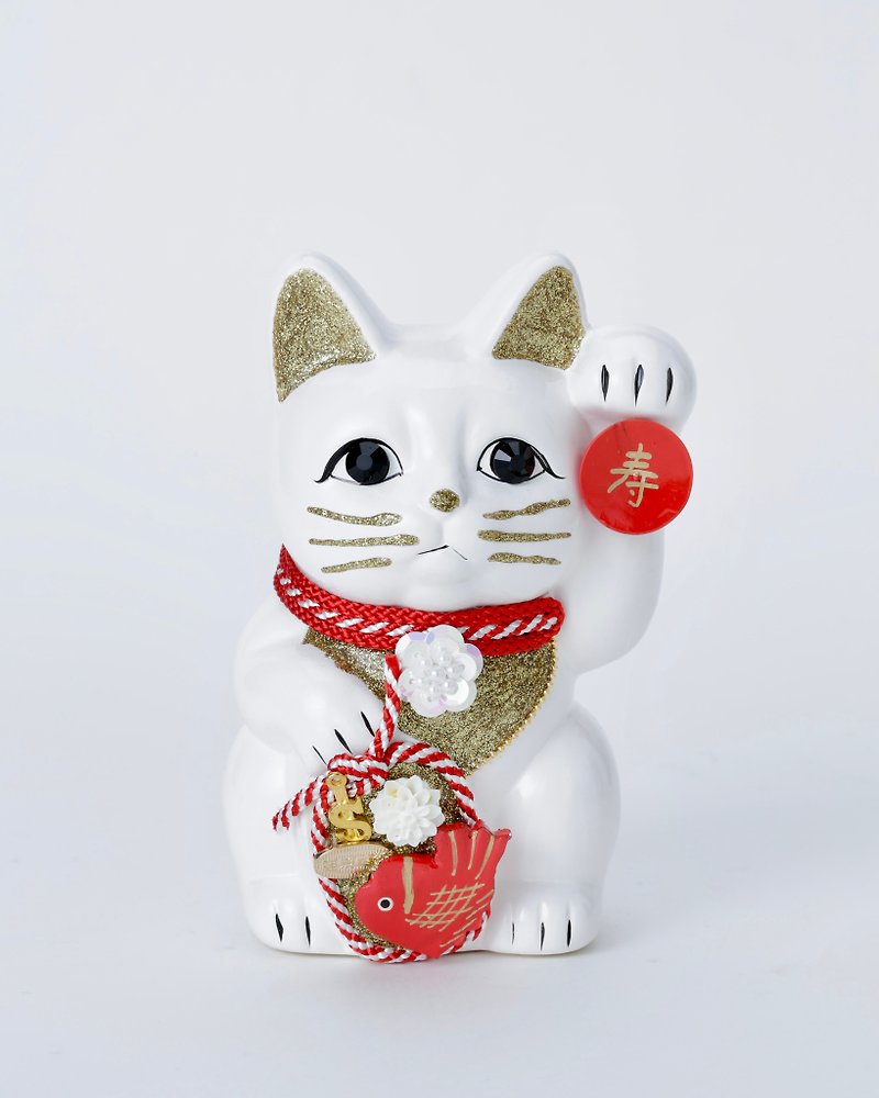 Red sea bream lucky cat - Items for Display - Pottery White