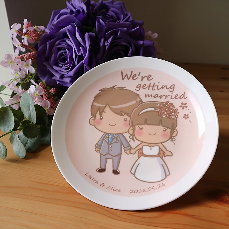 Customized Gift-We Got Married 8-Inch Bone China Plate - Items for Display - Porcelain Red