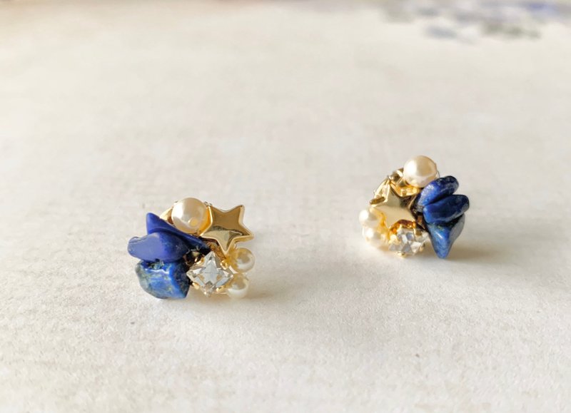 Lapis lazuli and star jewel earrings - ต่างหู - เครื่องประดับพลอย สีน้ำเงิน