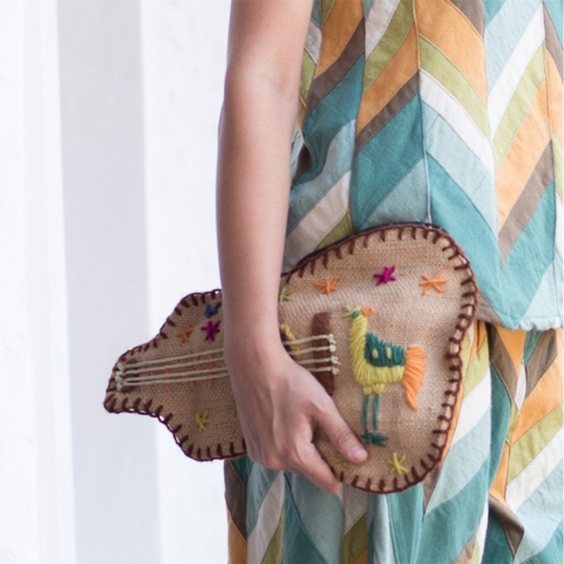 ukulele song bag - กระเป๋าแมสเซนเจอร์ - ผ้าฝ้าย/ผ้าลินิน สีทอง
