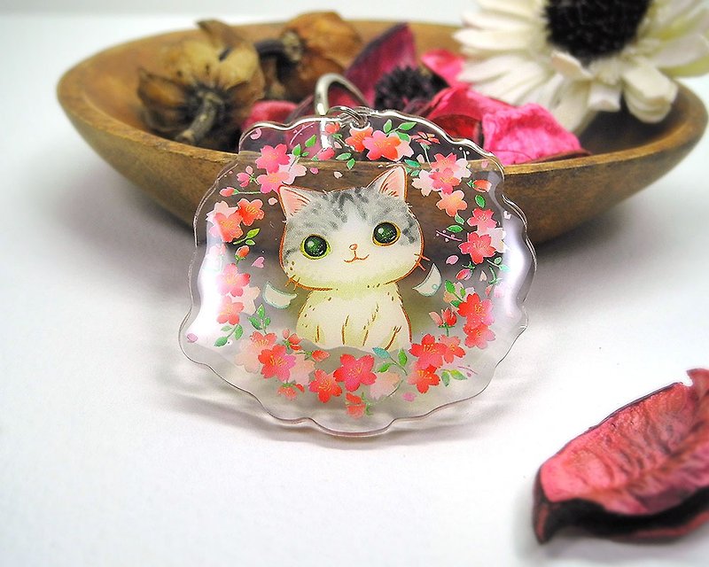Sakura Meow Transparent Charm/Key Ring - Charms - Acrylic Transparent