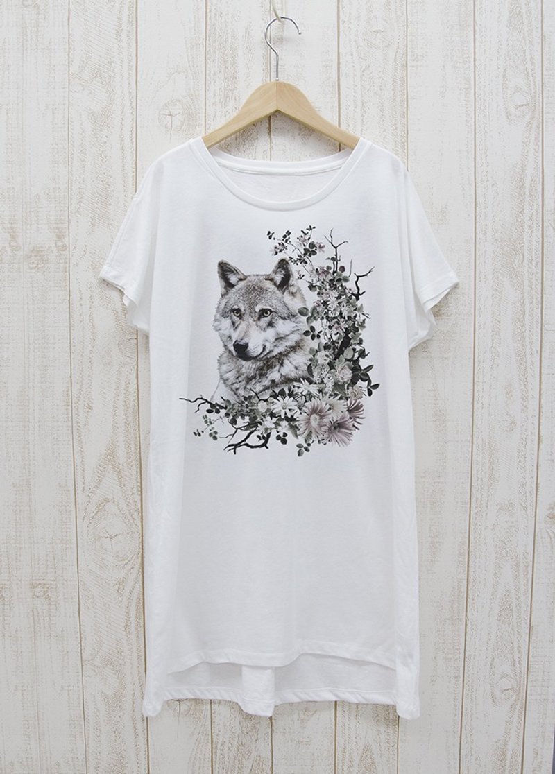 ronronWOLF ワンピースTee　Calld?　ホワイト / R035-O-WH - 洋裝/連身裙 - 棉．麻 白色