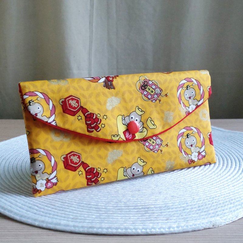 Lovely hot stamping [Snake Dance Spring Breeze Year of the Snake Red Envelope Bag, Yellow] Passbook Cover, Cash Storage Bag - Chinese New Year - Cotton & Hemp Yellow