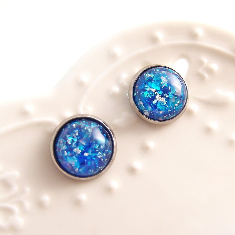 Opal kaleidoscope. Clip-on earrings x Stainless Steel ear pins [Blue Opal Gemstone] - Earrings & Clip-ons - Gemstone Blue