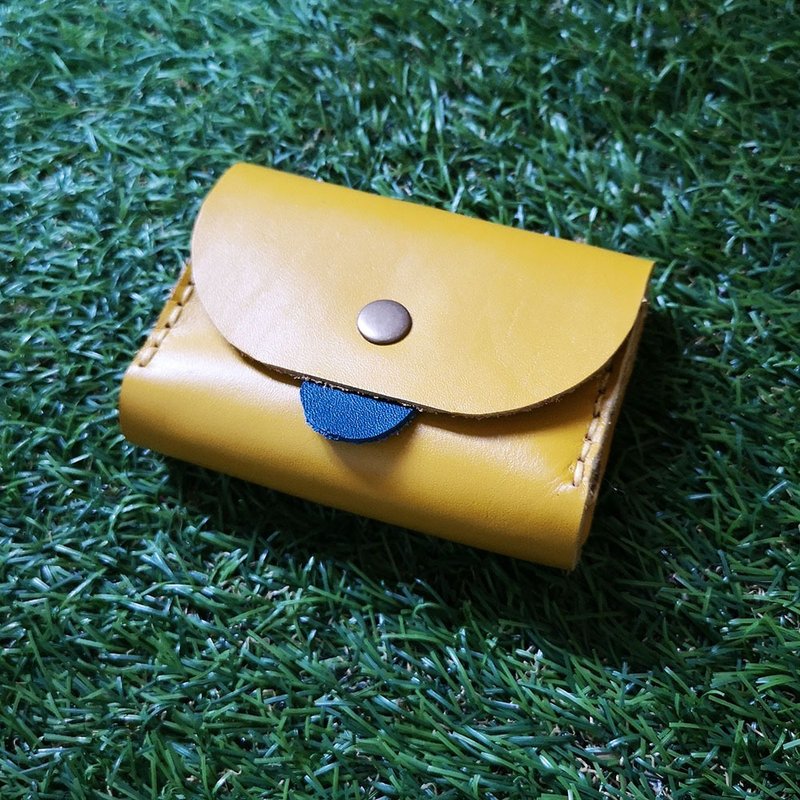 Double-layer card leather coin purse-mustard yellow leather cute tongue version - กระเป๋าใส่เหรียญ - หนังแท้ 