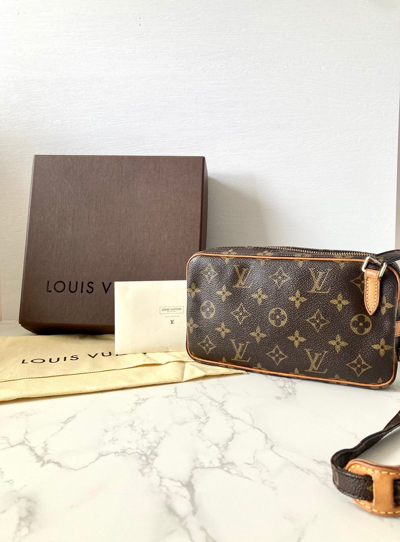 全套中古二手Louis Vuitton LV老花小包斜側揹背孭單肩手袋男女 - 側背包/斜背包 - 真皮 咖啡色