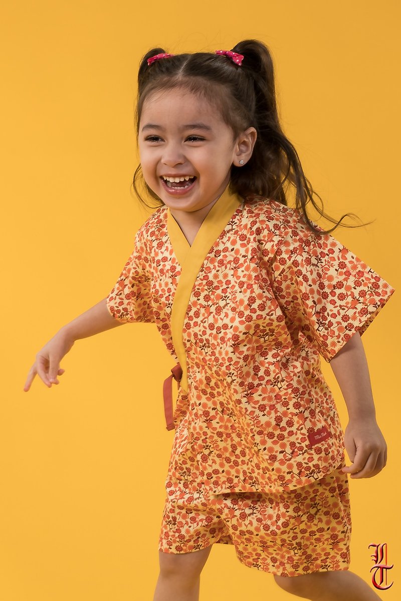 Jinbei for children [Red x small flowers] - Other - Cotton & Hemp Red