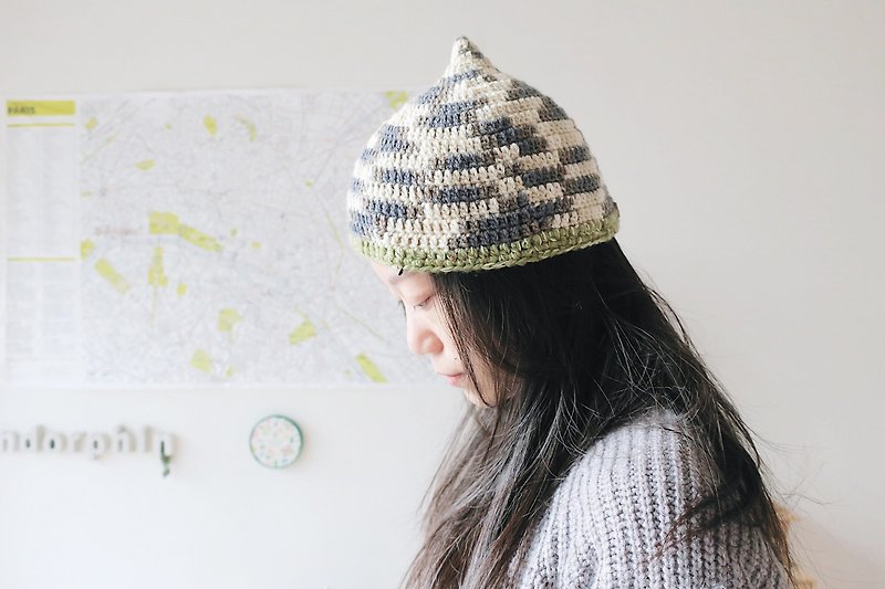 [Endorphin] hand-knitted tip hat - Hats & Caps - Wool Gray